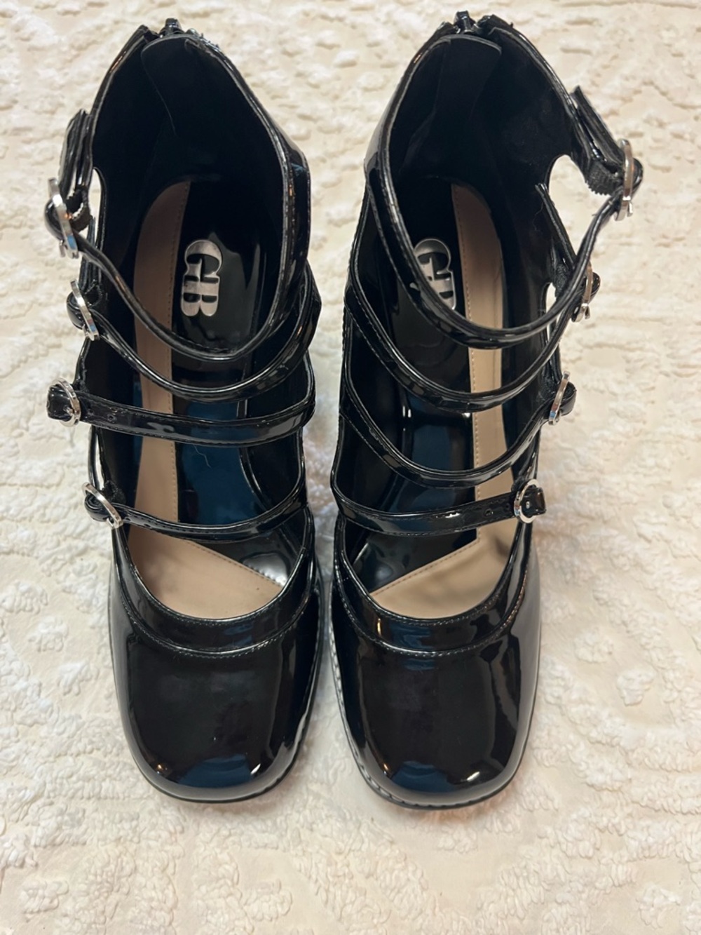 Gianni Bini Black Patent Multi-Strap Block Heel Pumps - Picture 3 of 7